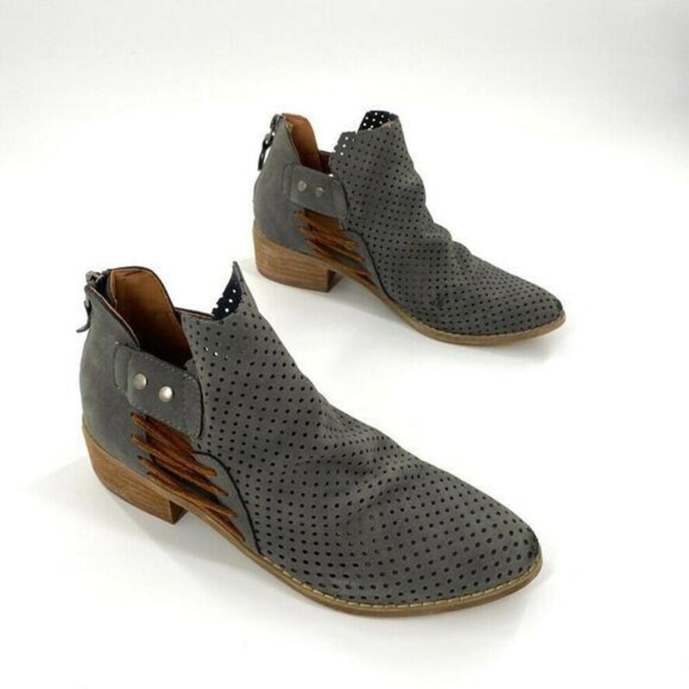 Miim‎ Ariel Womens Ankle Boots Booties Laser Cut Suede Lace Detail Gray 8
